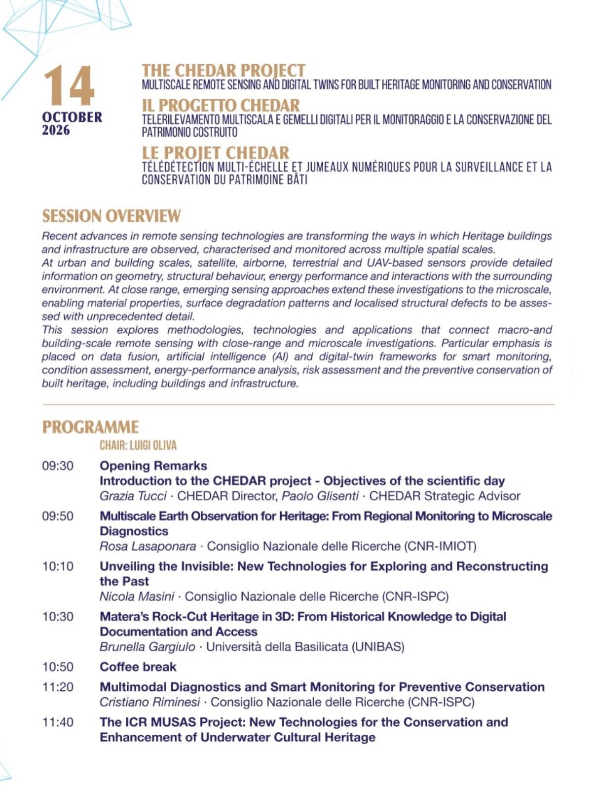 Programme: INTERNATIONAL MEETING | 13–14 OCTOBER 2026 | MATERA, ITALY